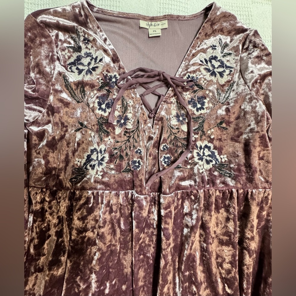 Style & Co. Velvet Floral Blouse - Mauve Women - Picture 10 of 15